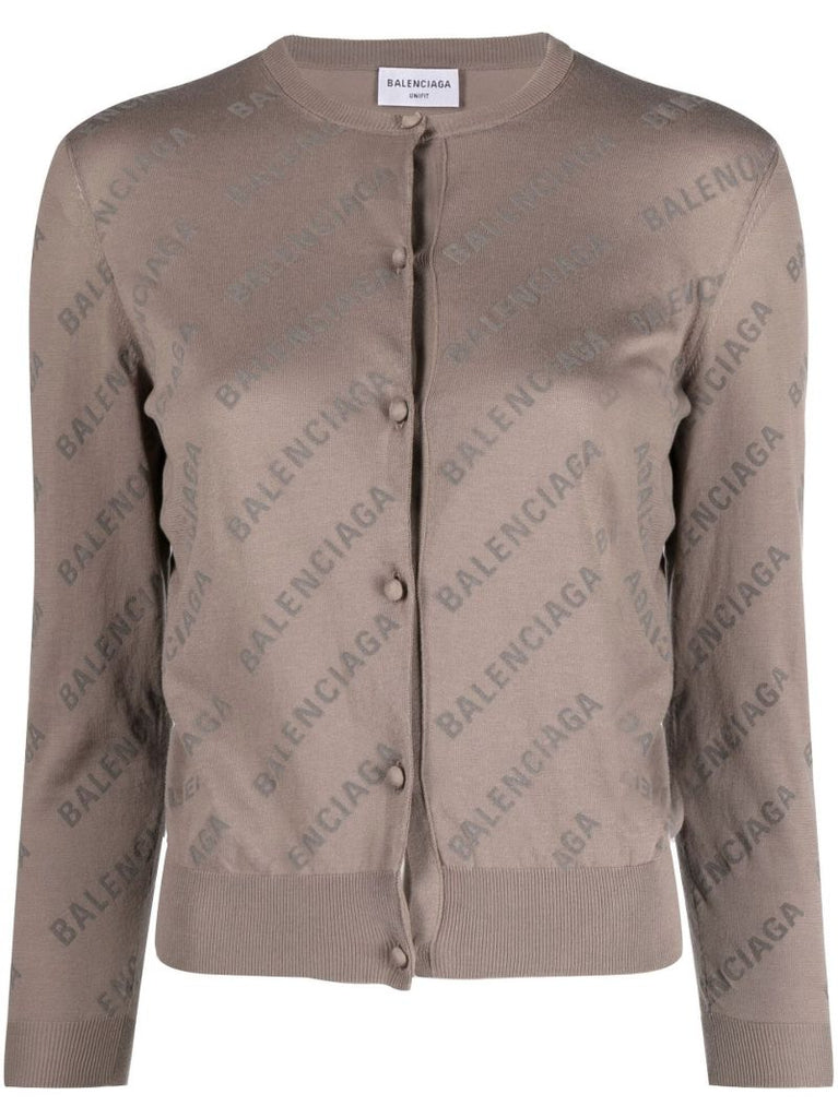 Neutral Logo Print Cropped Cardigan