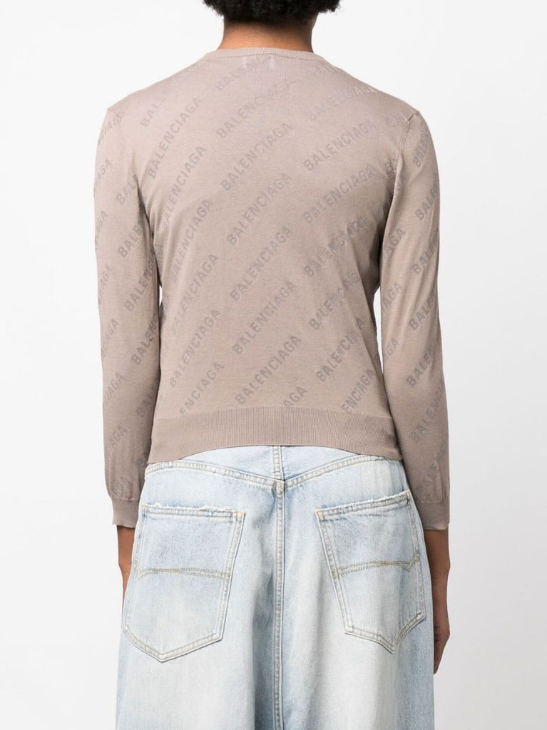 Neutral Logo Print Cropped Cardigan