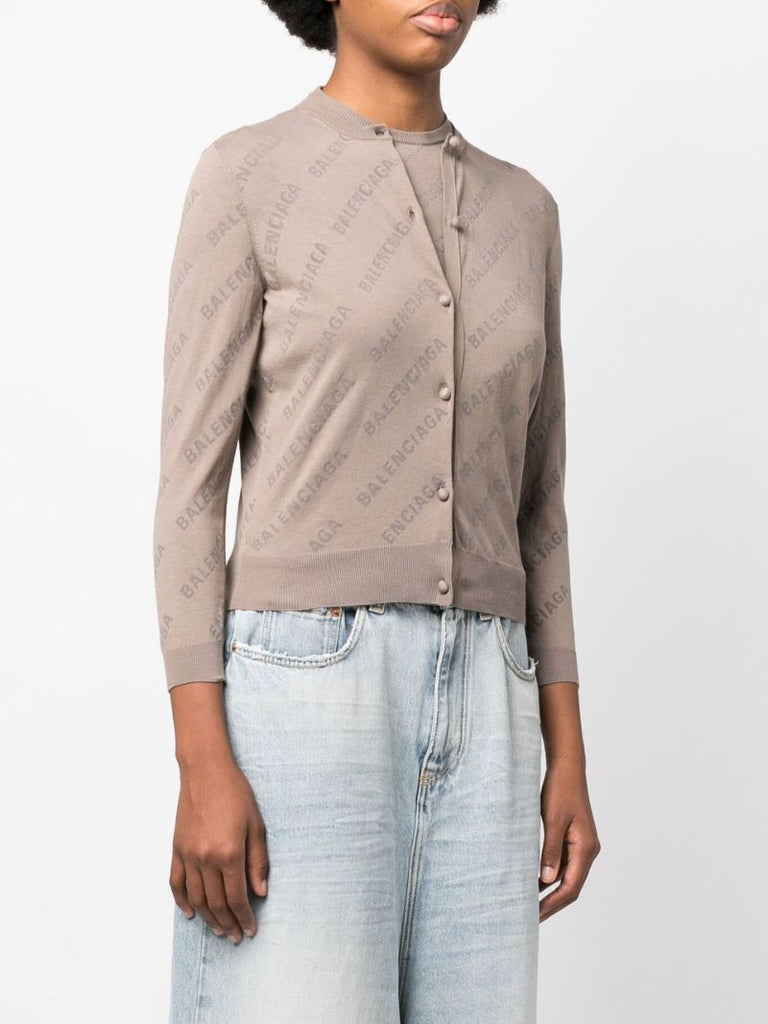 Neutral Logo Print Cropped Cardigan