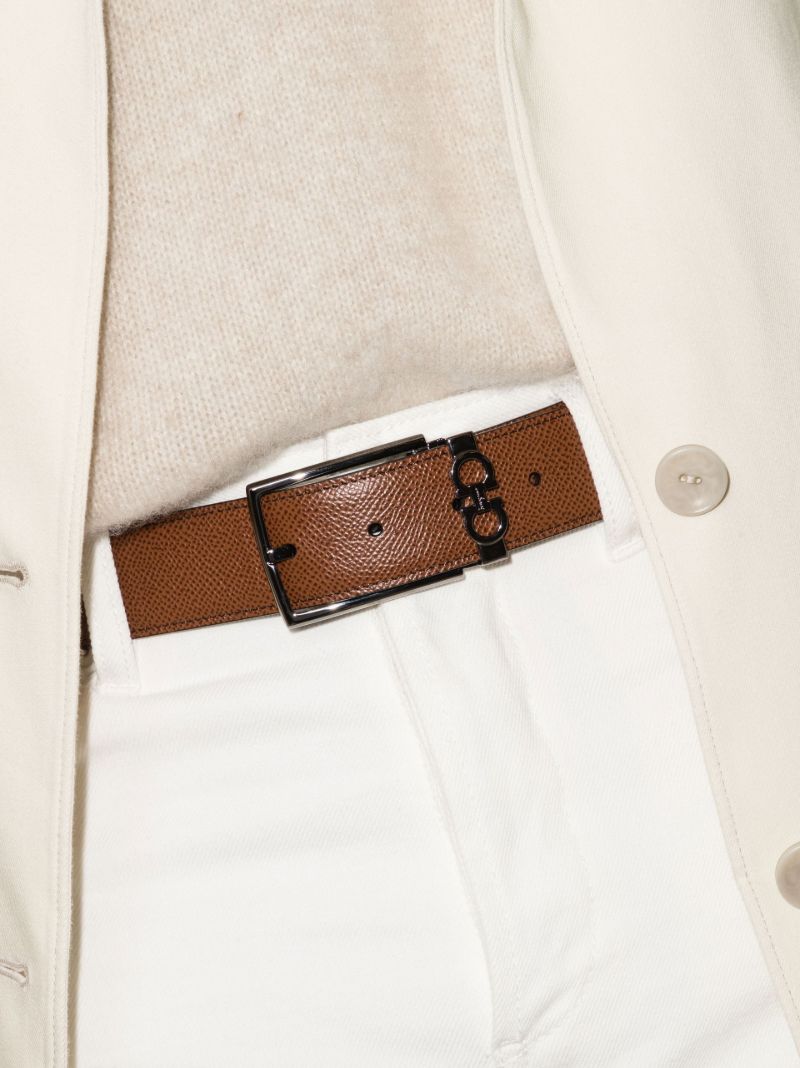 Brown Mini Gancini Buckle Leather Belt