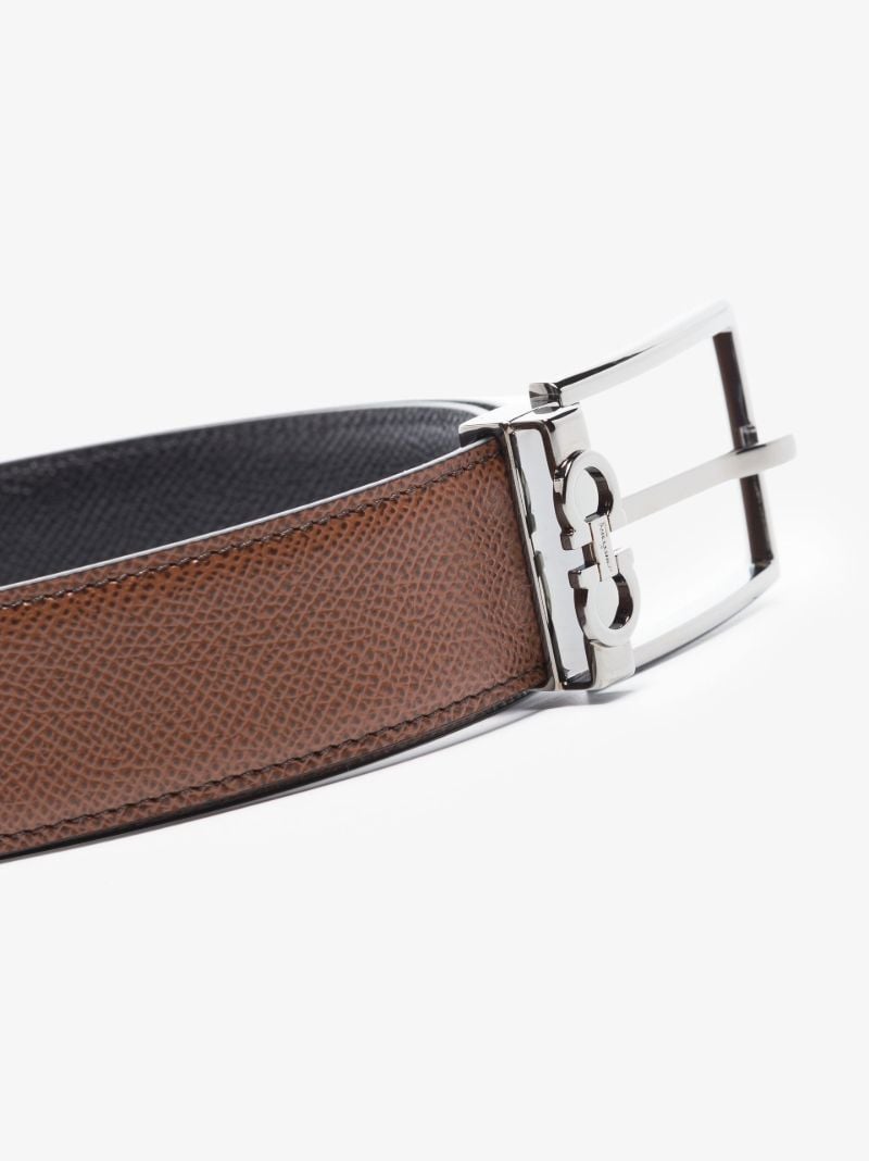 Brown Mini Gancini Buckle Leather Belt