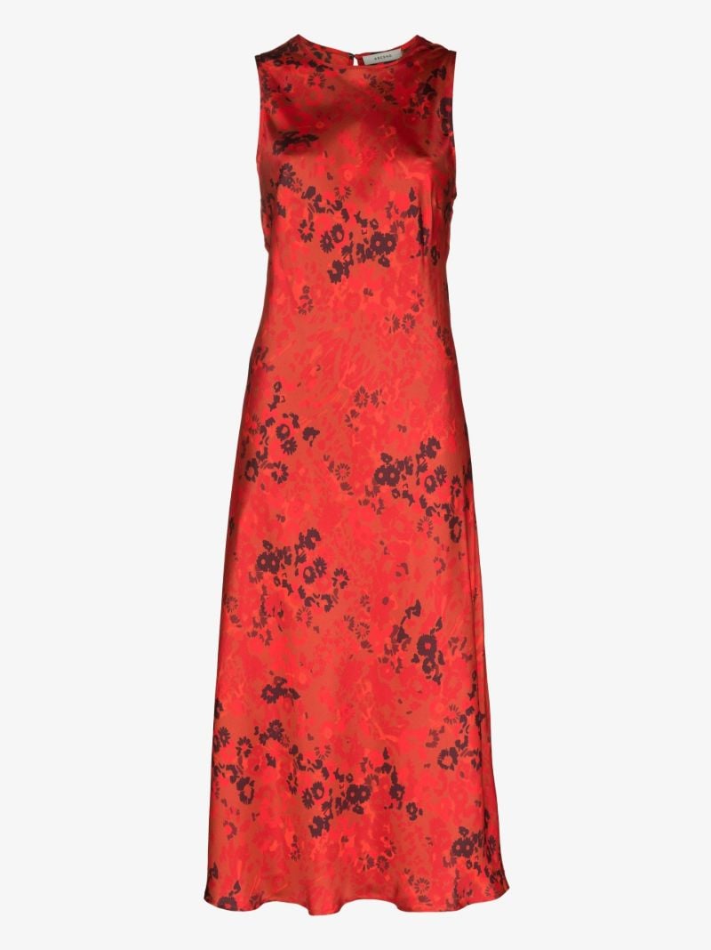 Red Valencia Floral Print Midi Dress