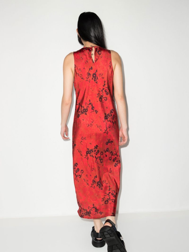 Red Valencia Floral Print Midi Dress
