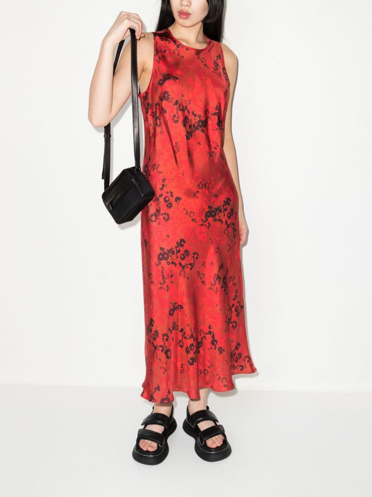 Red Valencia Floral Print Midi Dress