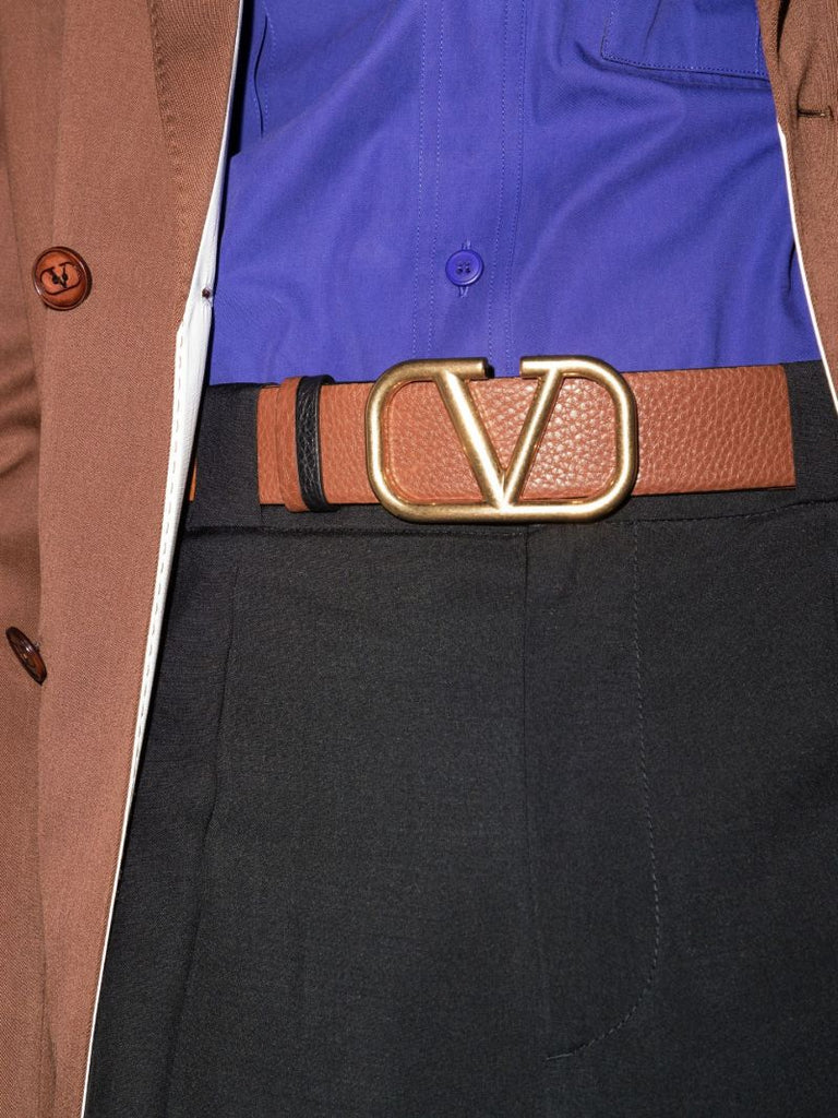 Brown Vlogo Signature Reversible Leather Belt