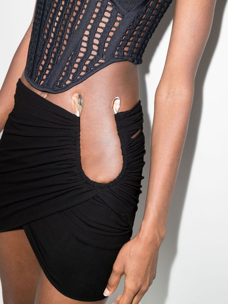Black Draped Cut-out Mini Skirt