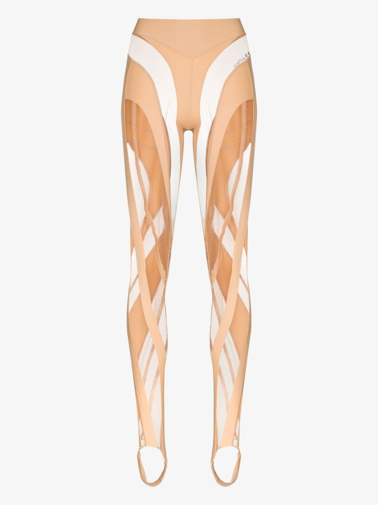 Neutral Spiral Sheer Panelled Leggings