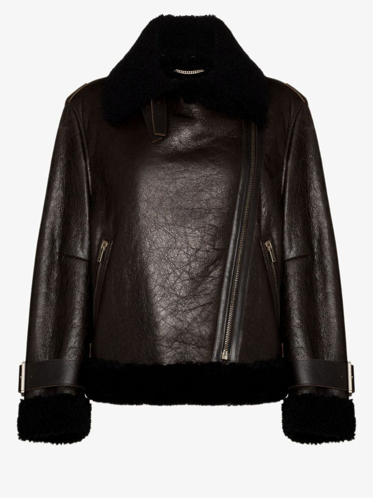 Brown Shearling Biker Jacket