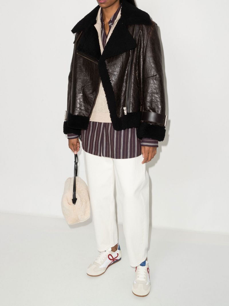 Brown Shearling Biker Jacket