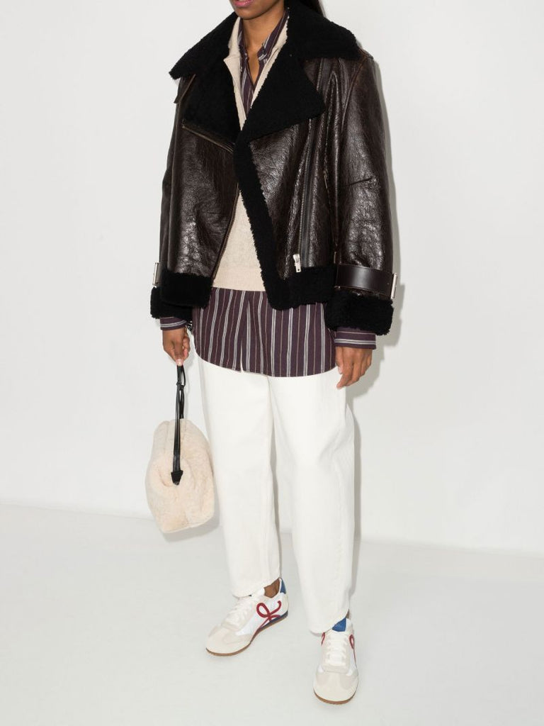 Brown Shearling Biker Jacket