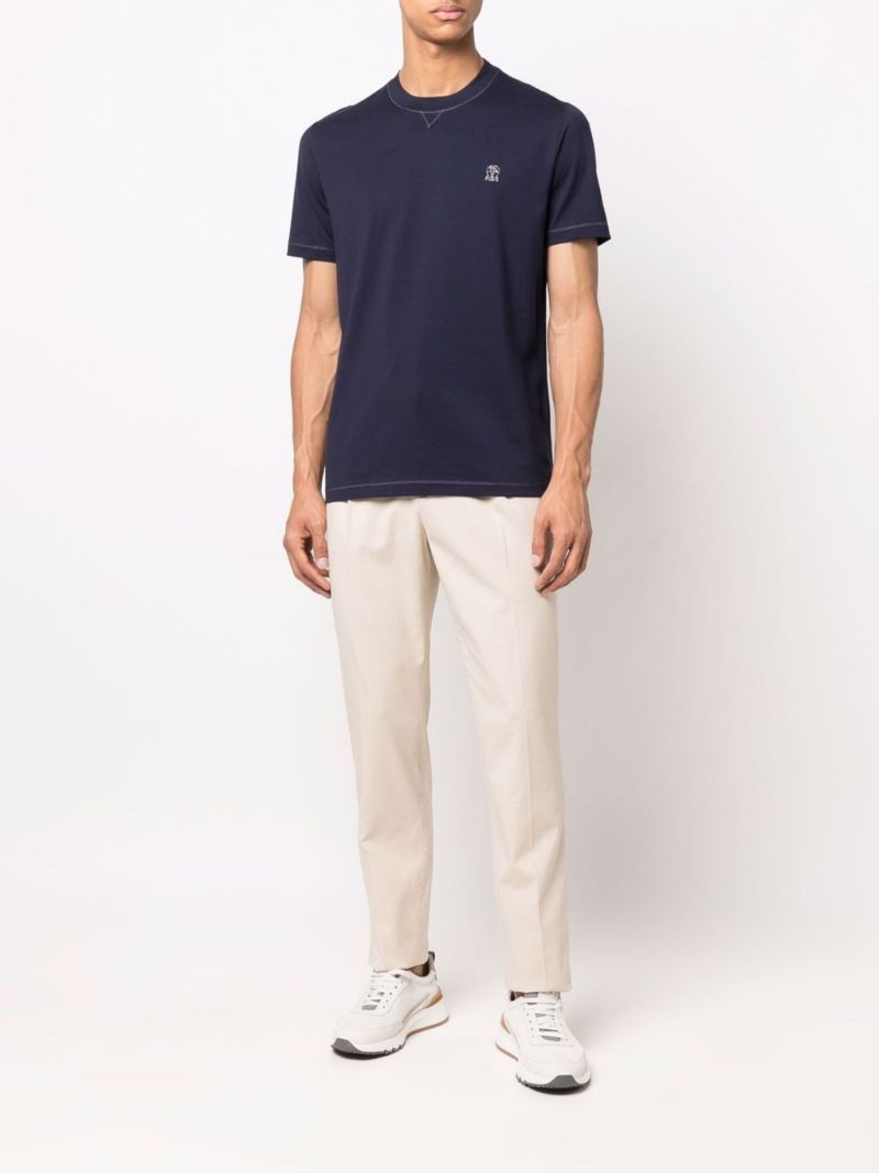 Blue Logo-embroidered Cotton T-shirt