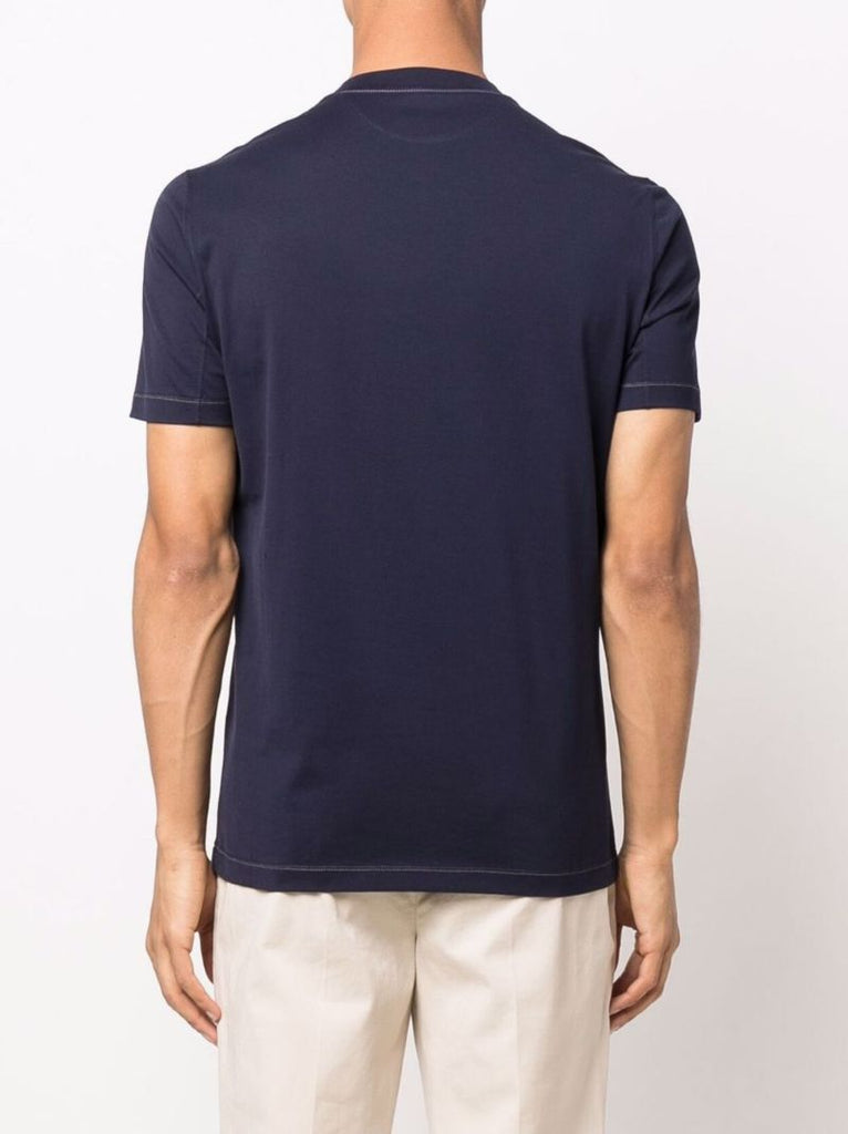 Blue Logo-embroidered Cotton T-shirt
