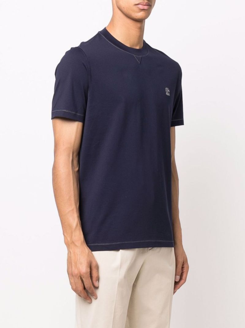 Blue Logo-embroidered Cotton T-shirt