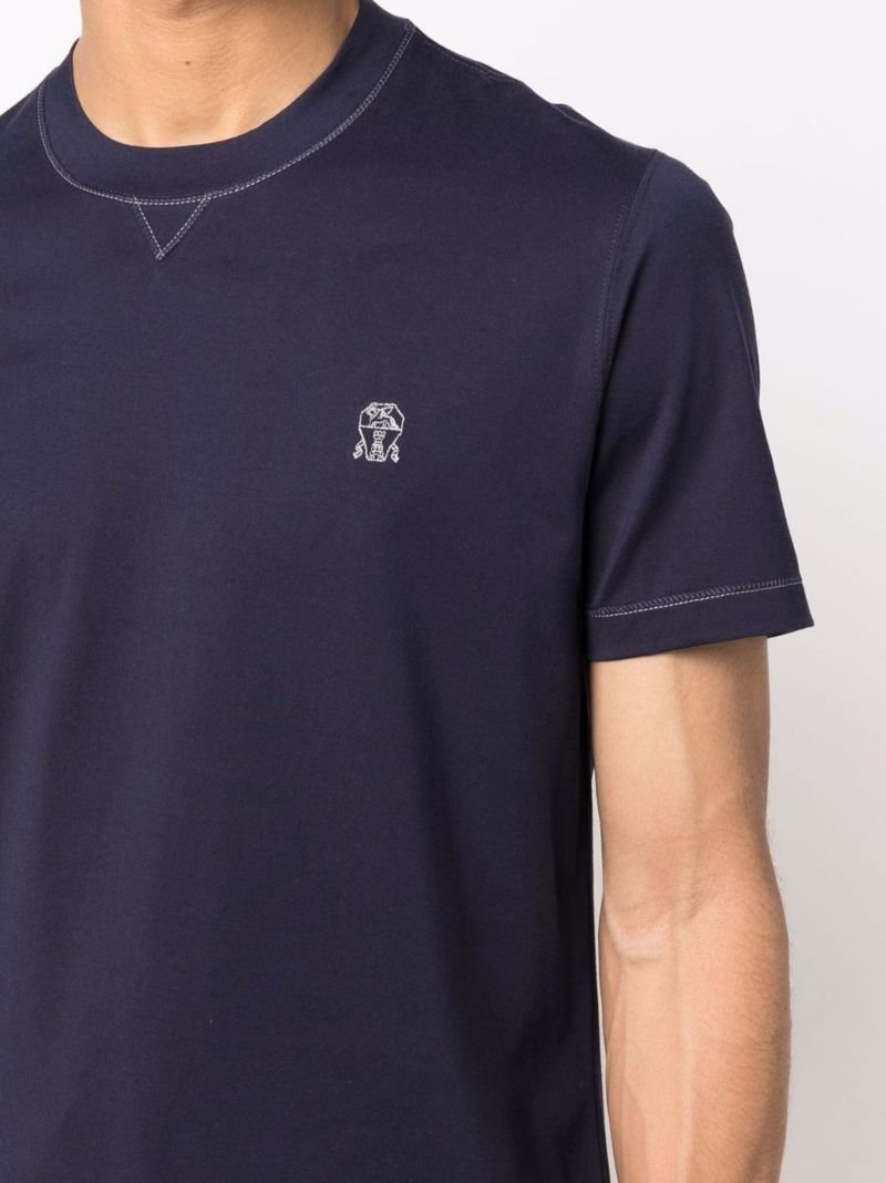 Blue Logo-embroidered Cotton T-shirt