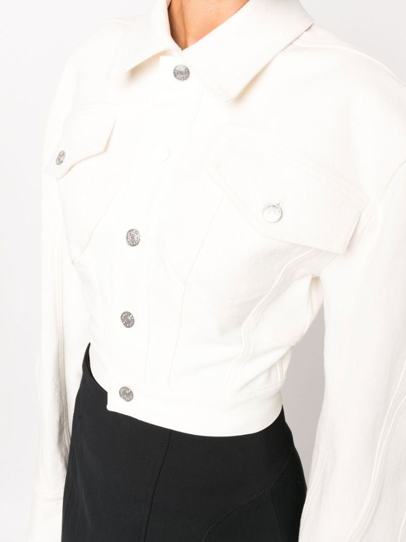 White Exaggerated Shoulder Cropped Denim Jacket