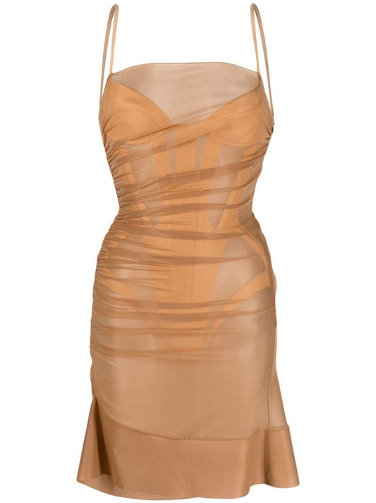 Brown Draped Mini Dress