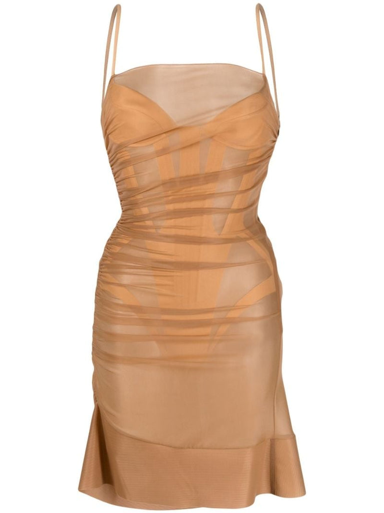 Brown Draped Mini Dress
