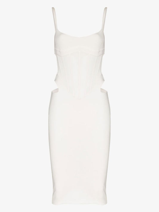 White Cut-out Corset Midi Dress
