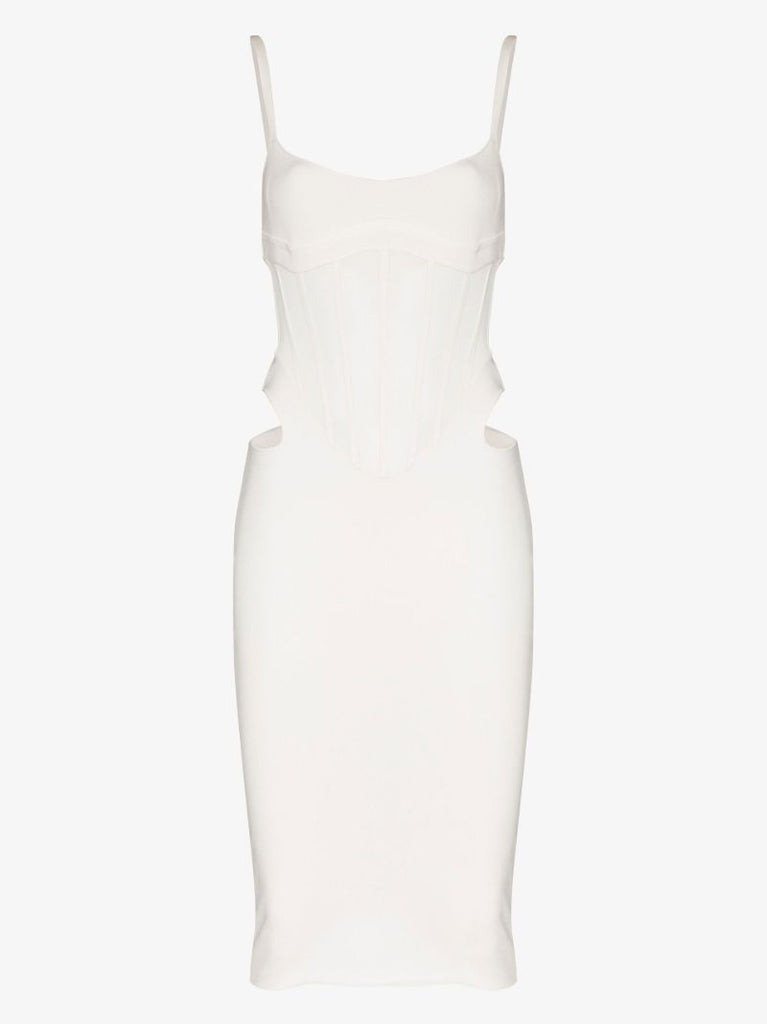 White Cut-out Corset Midi Dress