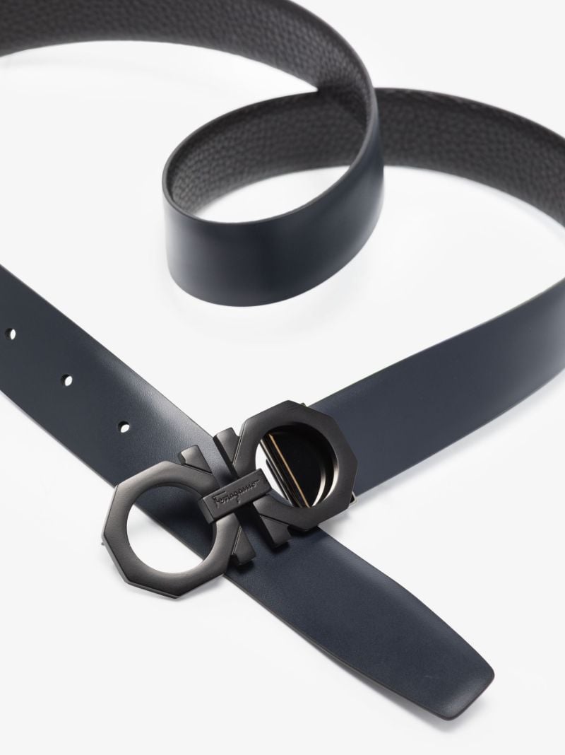 Black and Blue Gancini Reversible Leather Belt