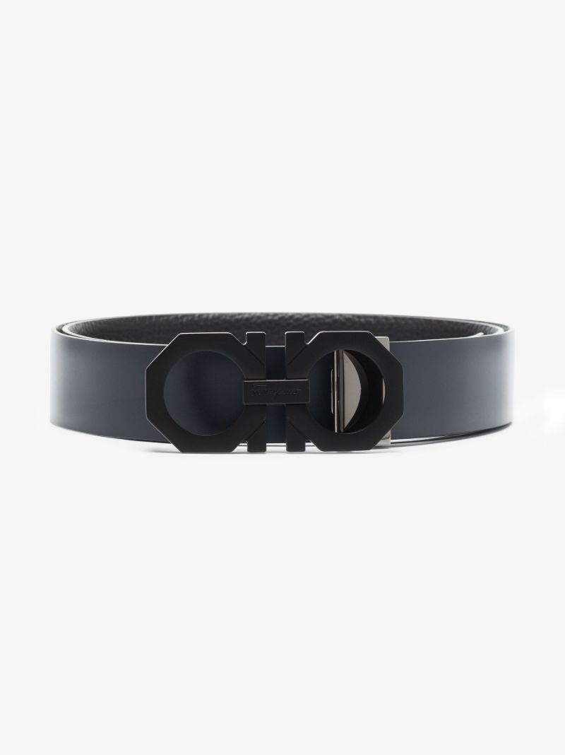 Black and Blue Gancini Reversible Leather Belt