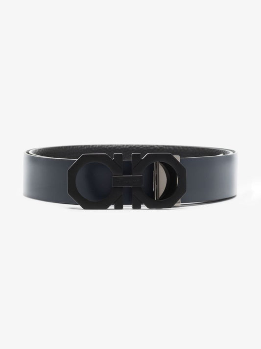 Black and Blue Gancini Reversible Leather Belt