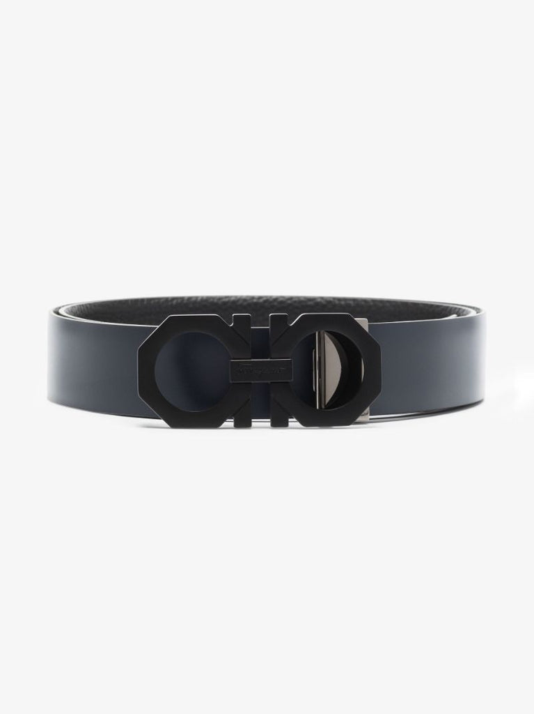 Black and Blue Gancini Reversible Leather Belt