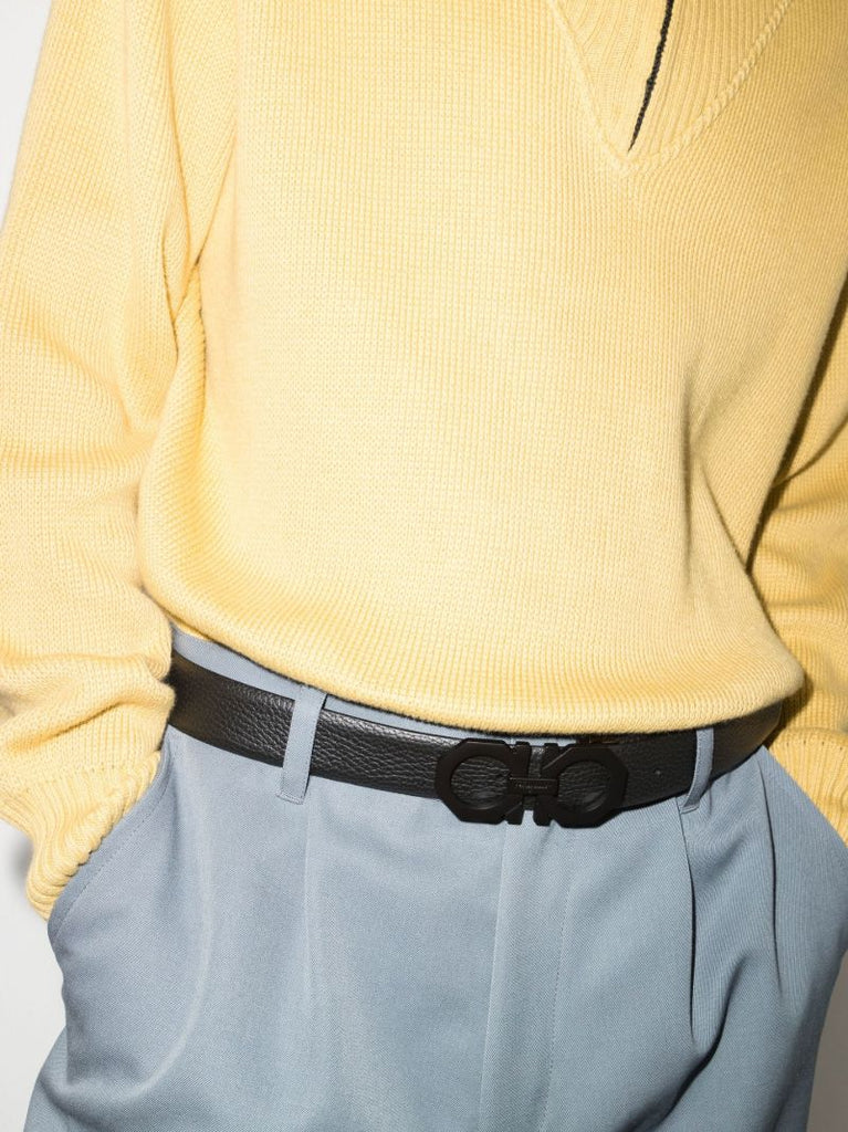 Black and Blue Gancini Reversible Leather Belt