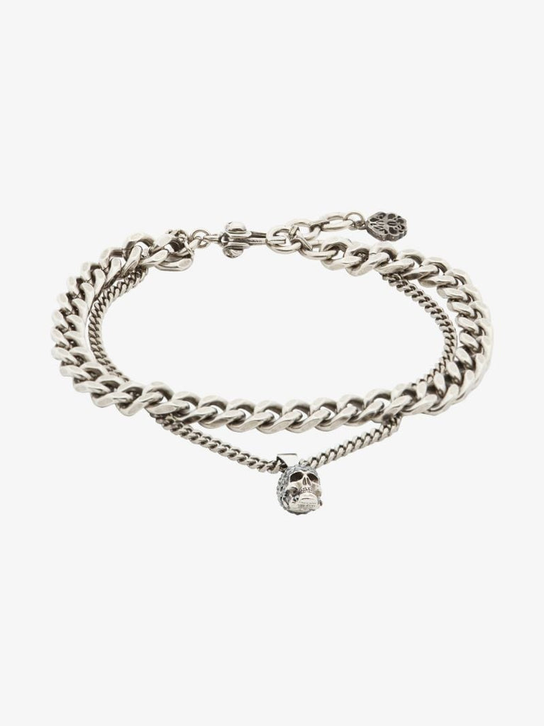 Silver Tone Skull Motif Chain Bracelet