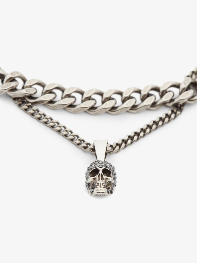Silver Tone Skull Motif Chain Bracelet