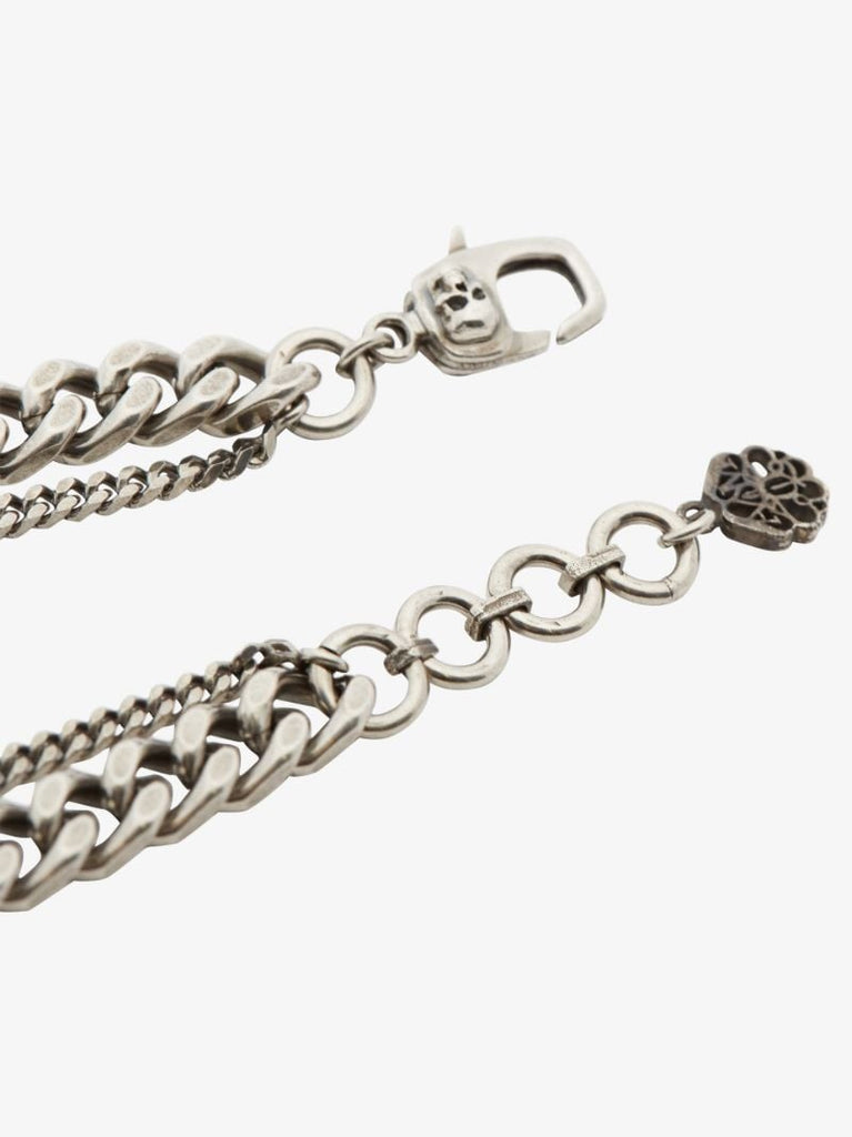 Silver Tone Skull Motif Chain Bracelet