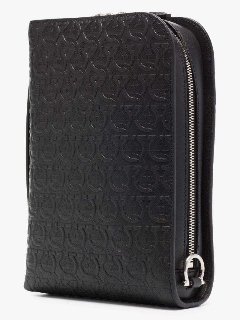 Black Gancini Embossed Leather Cross Body Bag
