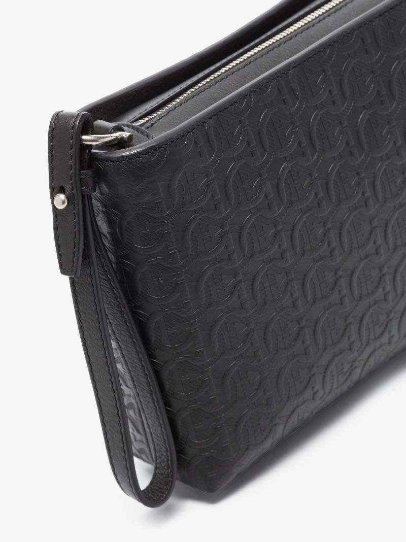 Black Gancini Embossed Leather Cross Body Bag