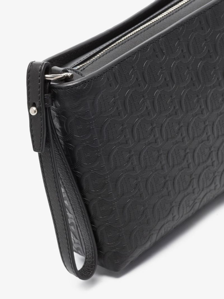 Black Gancini Embossed Leather Cross Body Bag