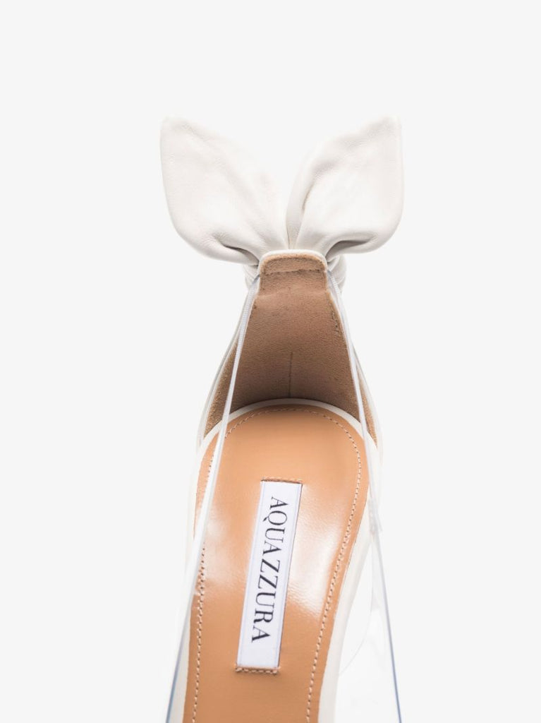White Bow Tie Plexi 85 Leather Pumps