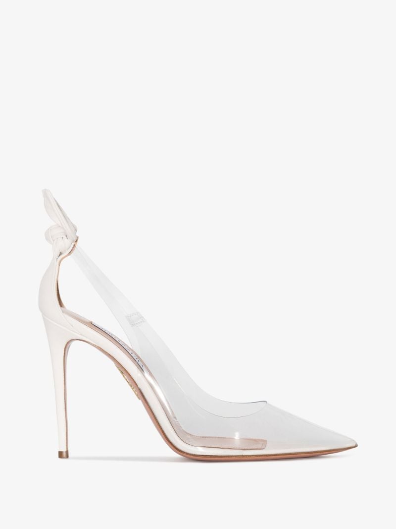 White Bow Tie Plexi 85 Leather Pumps