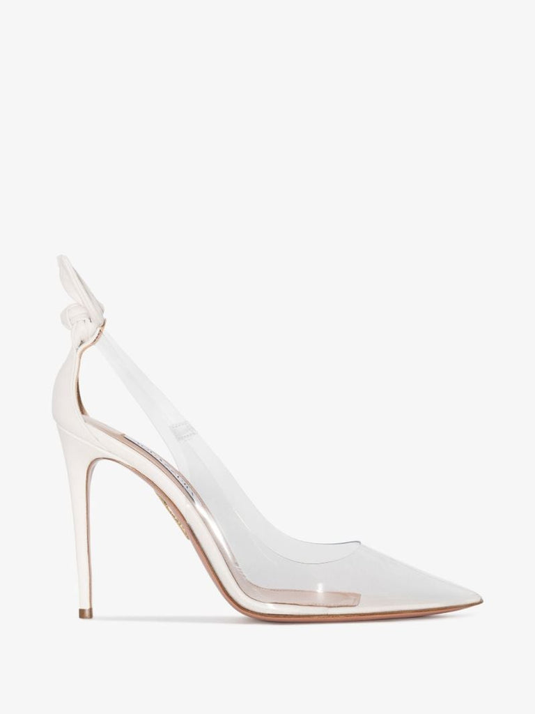White Bow Tie Plexi 85 Leather Pumps