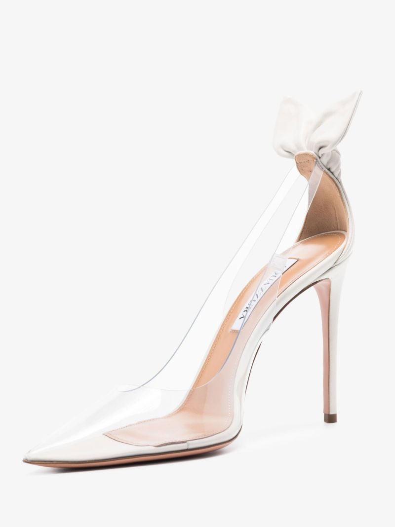 White Bow Tie Plexi 85 Leather Pumps