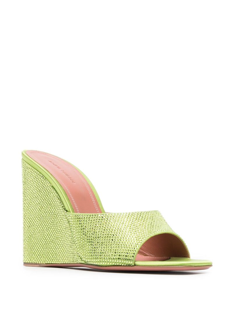 Green Lupita 95 Crystal Wedge Leather Mules