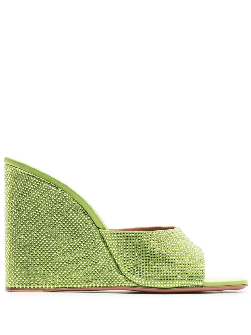 Green Lupita 95 Crystal Wedge Leather Mules