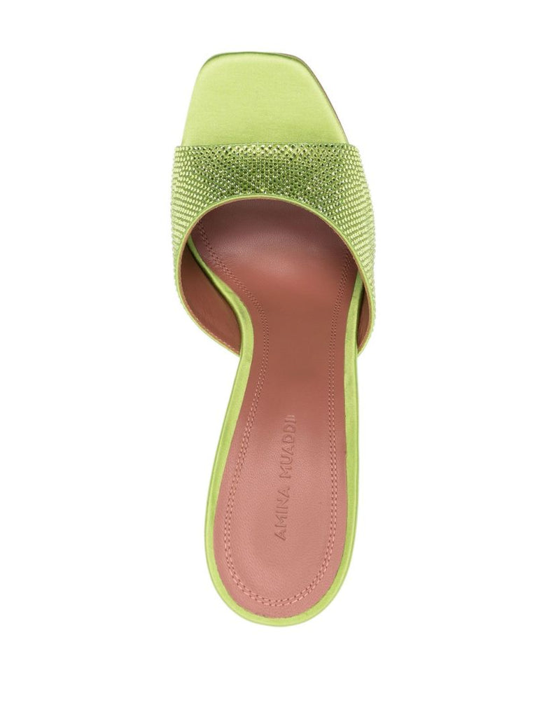 Green Lupita 95 Crystal Wedge Leather Mules
