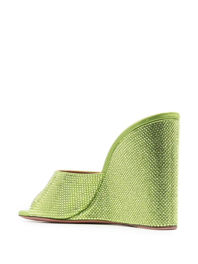 Green Lupita 95 Crystal Wedge Leather Mules