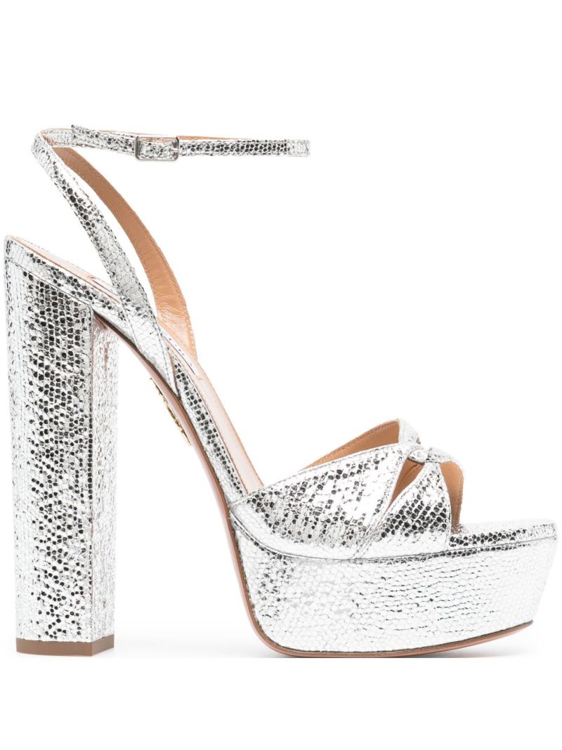 Silver Sinner Plateau 140 Mock Croc Leather Sandals