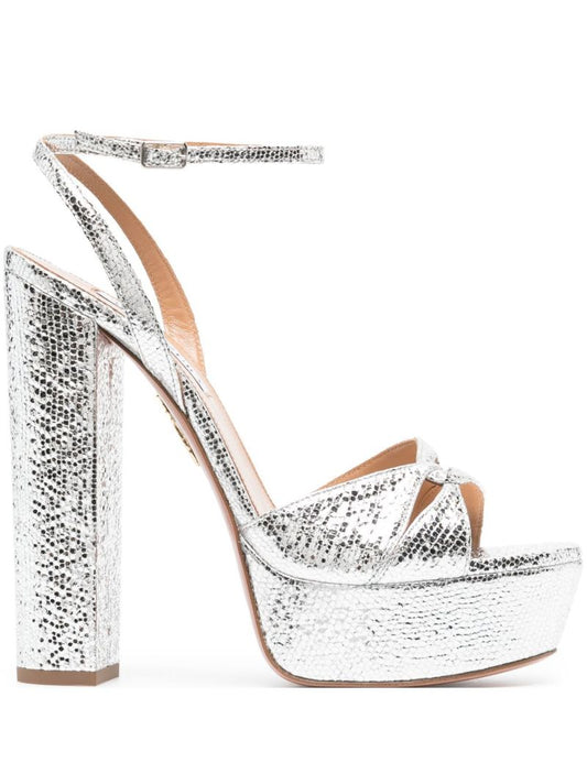 Silver Sinner Plateau 140 Mock Croc Leather Sandals