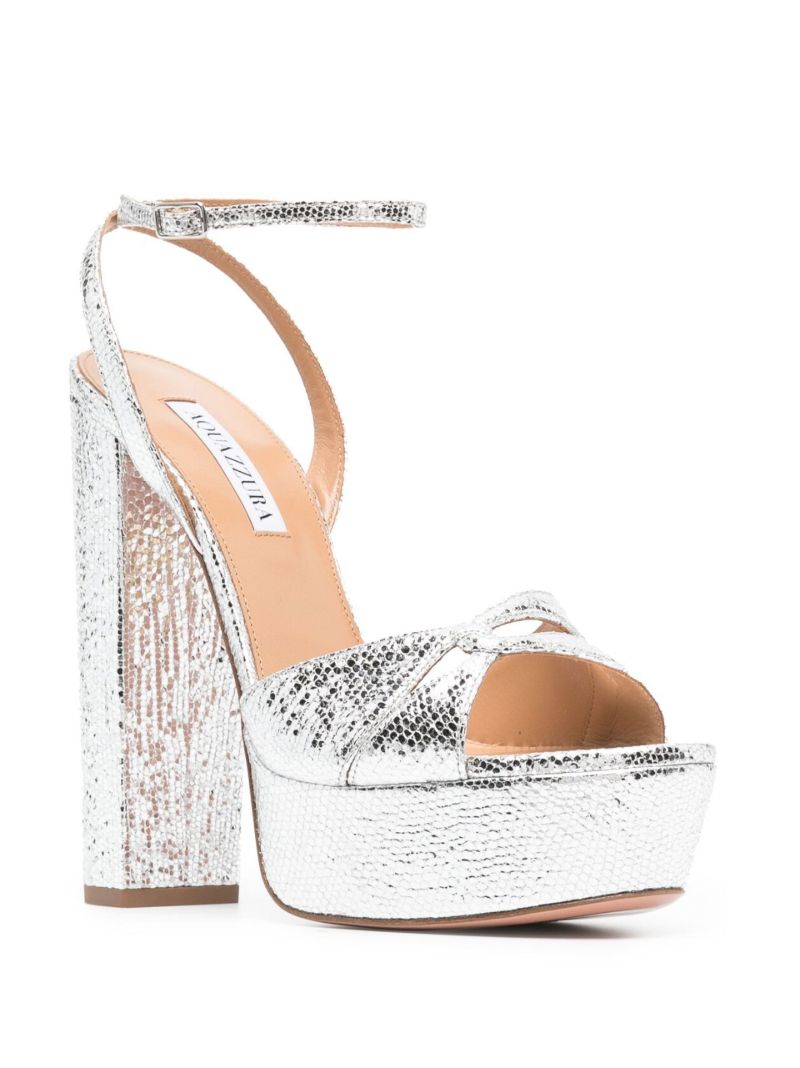 Silver Sinner Plateau 140 Mock Croc Leather Sandals