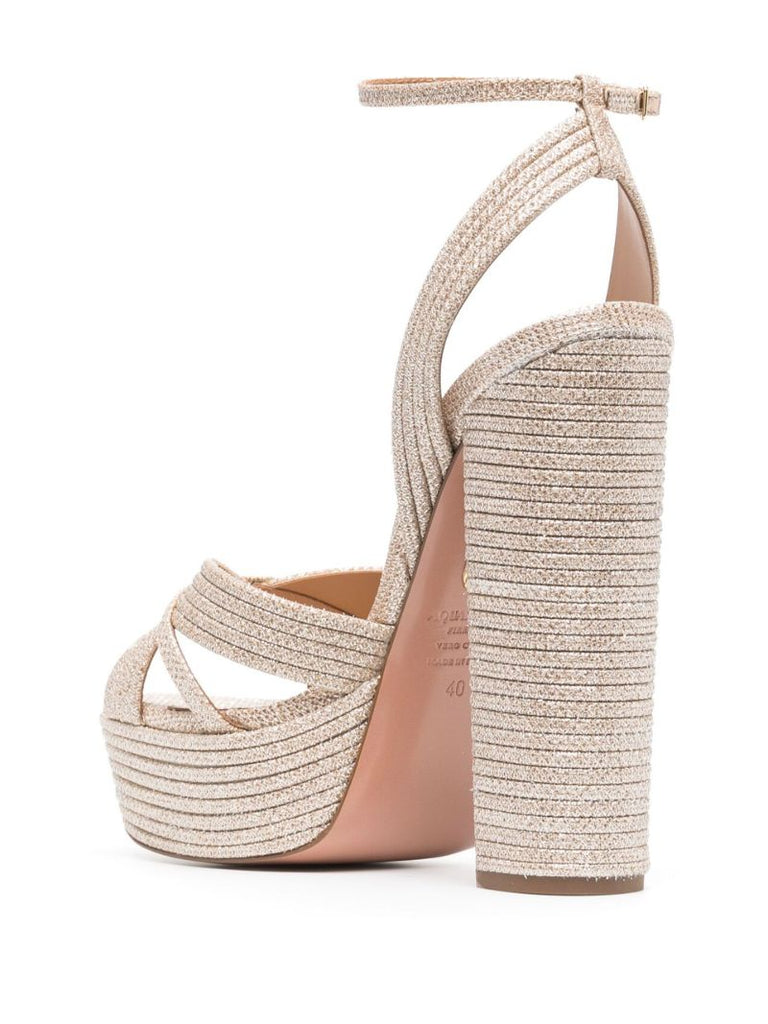 Rose Gold Sundance Plateau 140 Leather Sandals