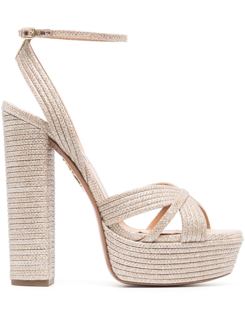 Rose Gold Sundance Plateau 140 Leather Sandals