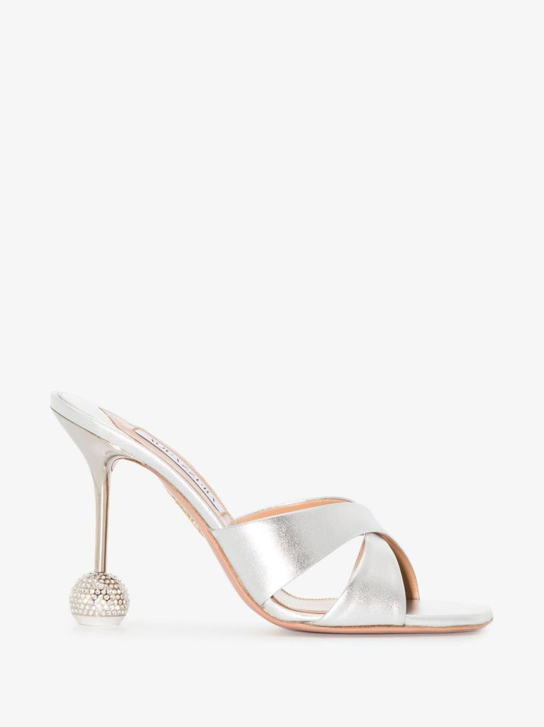 Silver Yes Darling 95 Satin Mules