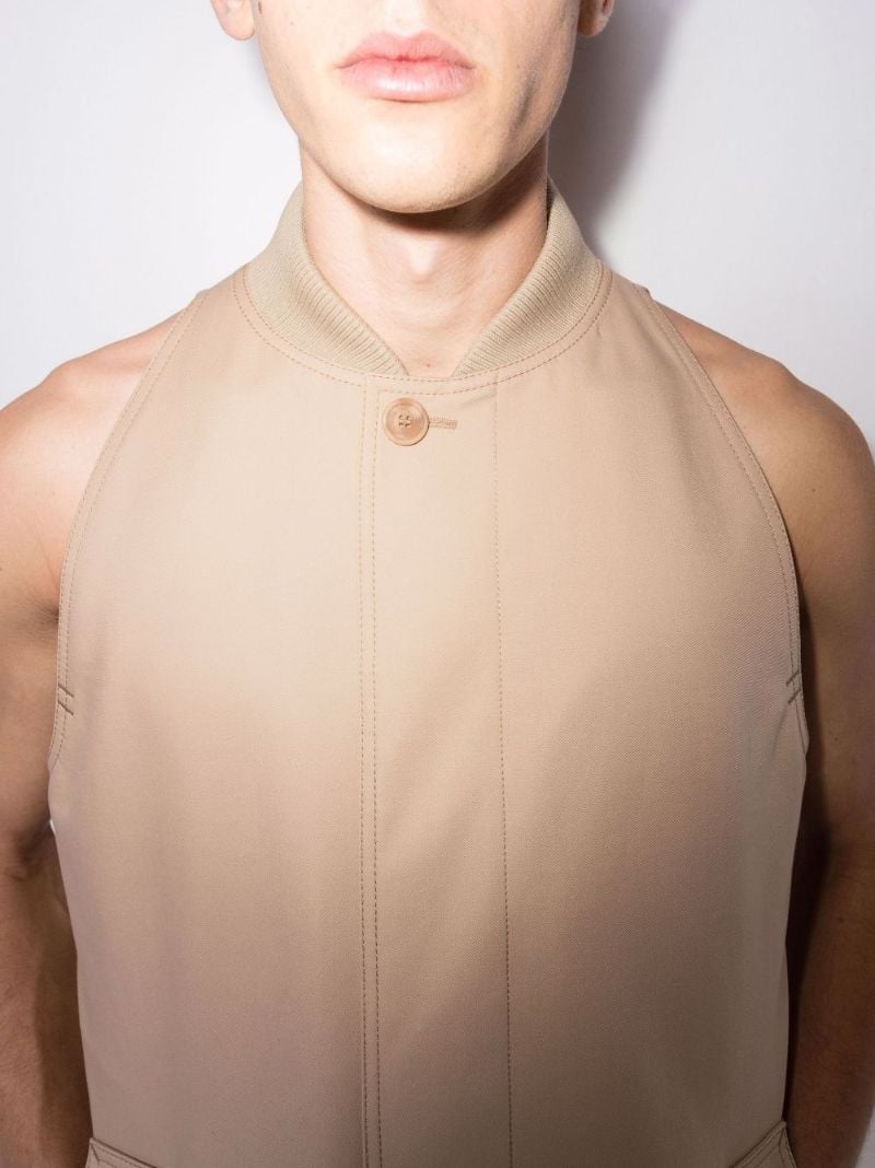 Neutral Sleeveless Cotton Gabardine Car Coat