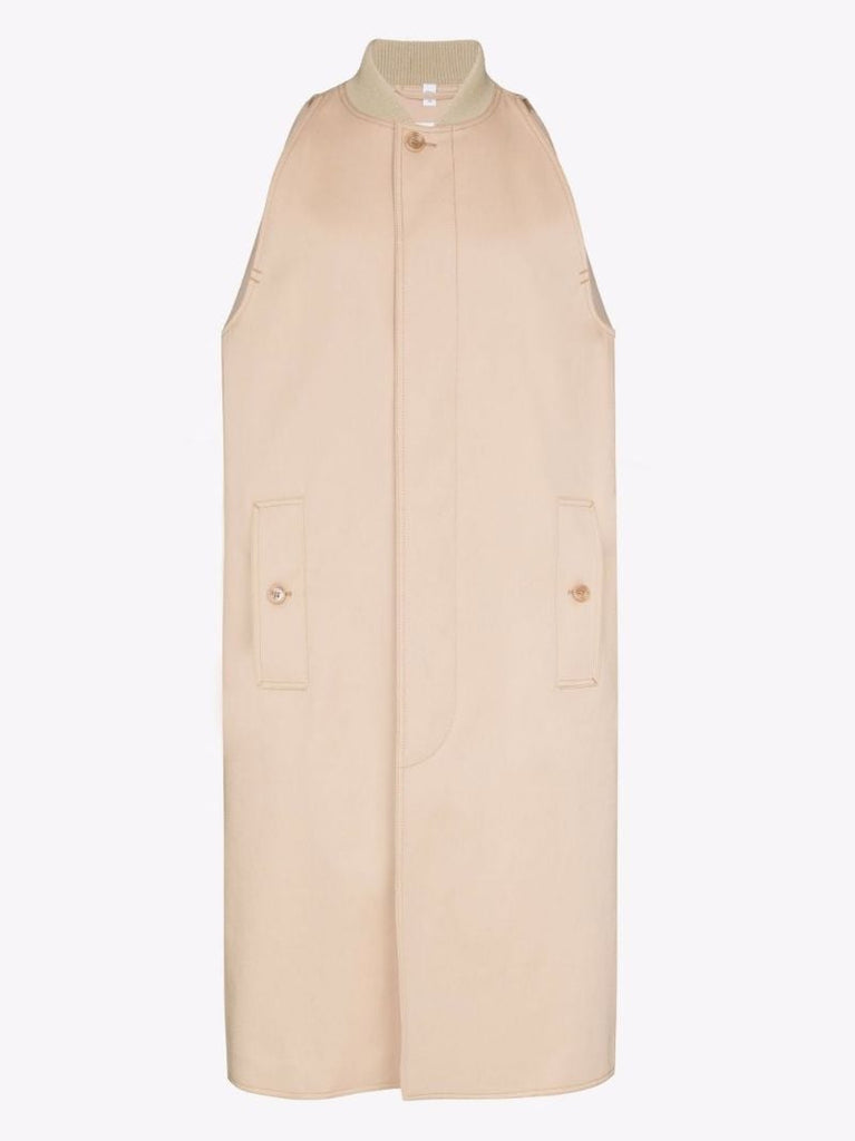 Neutral Sleeveless Cotton Gabardine Car Coat